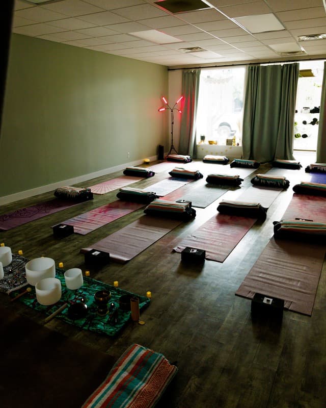 Soul Deep Yoga studio set for a quiet restorative practice.